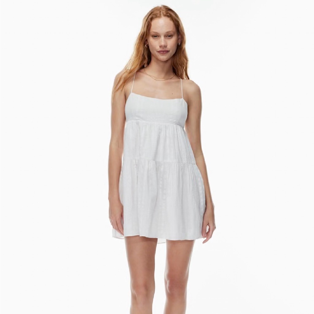 Sunday Best By Aritzia Jasper Strappy White Tiered Mini Dress